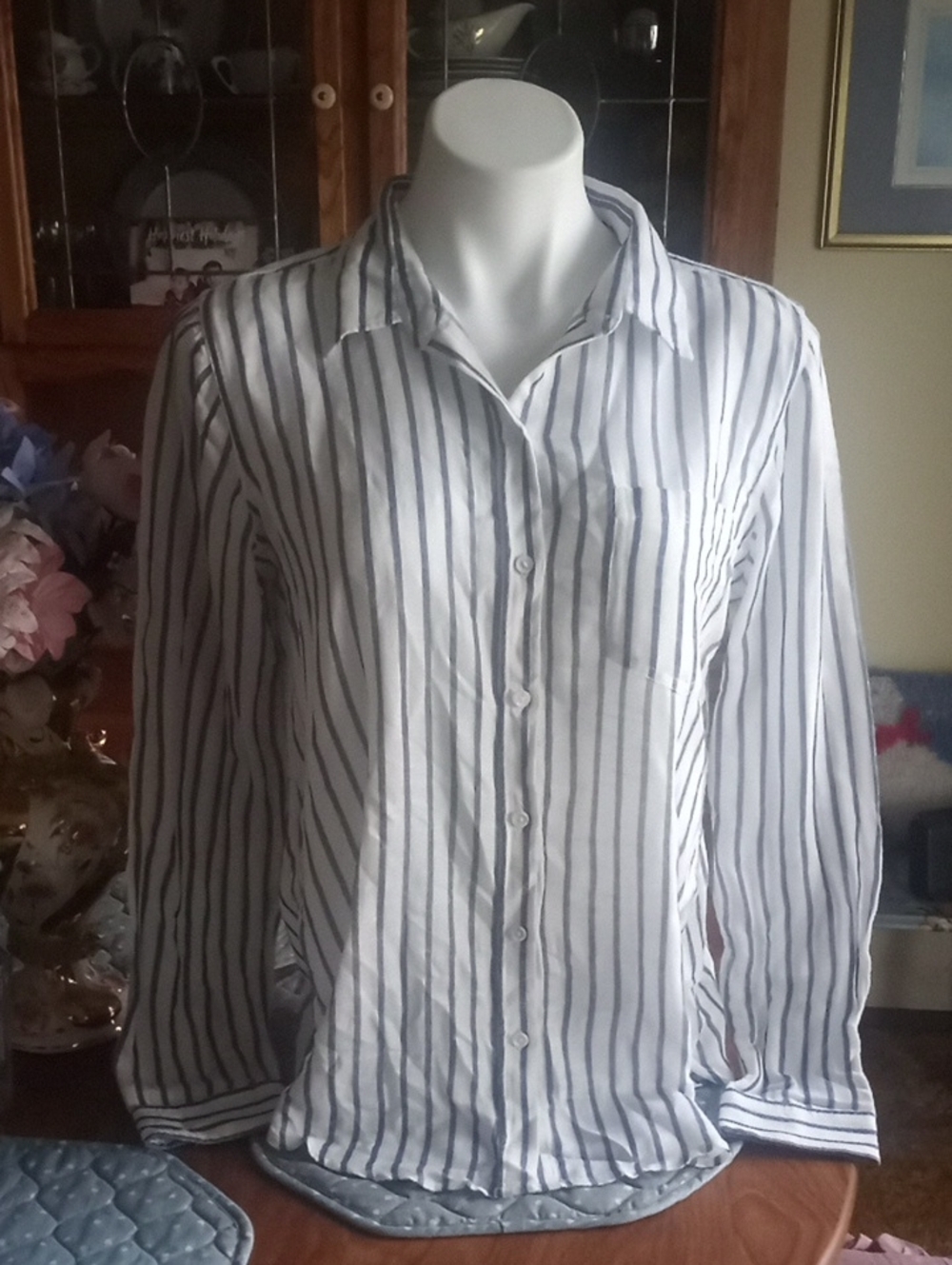 Lucky Brand White Shirt with Navy Stripes